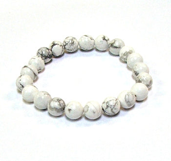 White Howlite 8MM Round Beaded Bracelet