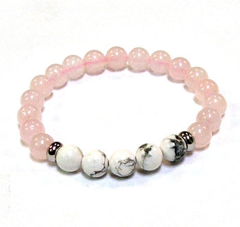 Rose Quartz With Five Howlite 8MM Round Beaded Bracelets