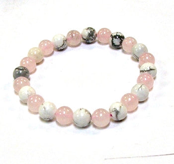 Rose Quartz And Howlite 8MM Round Beaded Bracelet
