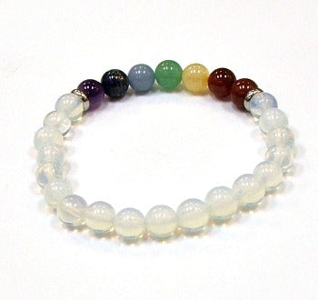 Opalite With Chakra Stones 8MM Round Beaded Bracelet