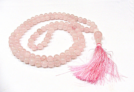 Rose Quartz 8mm 108 Beaded Mala with Guru Beads & Tassel