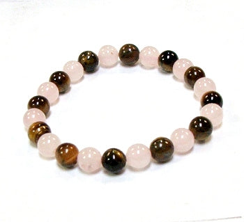 Rose Quartz Tiger Eye 8MM Two Stone Round Beaded Bracelet
