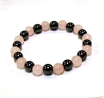 Rose Quartz And Hematite 8MM Two Stone Round Beaded Bracelets