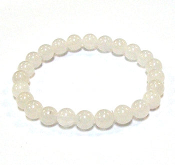 White Jade 8MM Round Beaded Bracelet