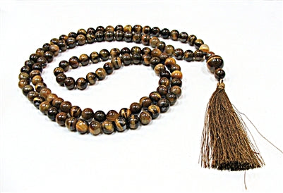 Tiger Eye 8MM 108 Beaded Mala W/ Guru Beads & Tassel