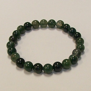 Green Moss Agate 8MM Round Beaded Bracelet