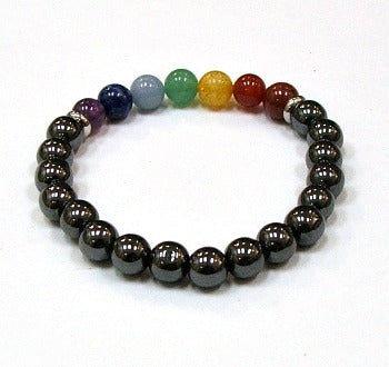 Hematite With Chakra Stones 8MM Round Beaded Bracelet