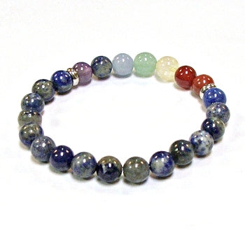 Lapis Lazuli With Chakra Stones 8MM Round Beaded Bracelet