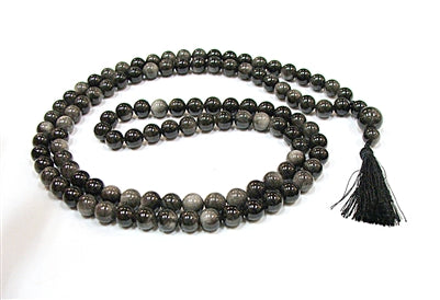 Obsidian Silver Sheen 8MM 108 Beaded Mala W/ Tassel