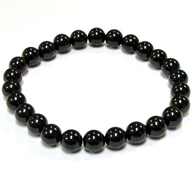 Black Tourmaline 8MM Round Beaded Bracelet - 8-8.5" BIG Wrist