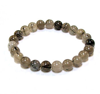 Black Tourmaline in Quartz 8MM Round Beaded Bracelet
