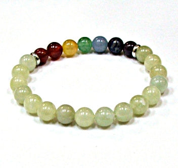 Jade With Chakra Stones 8MM Round Beaded Bracelet