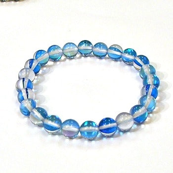 Aqua Aura Mermaid Glass 8MM Beaded Bracelet
