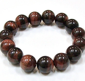 Red Tiger Eye 12mm Round Beaded Bracelet
