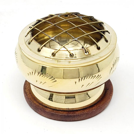 Brass Carved Charcoal Burner 1.5"H 2"D