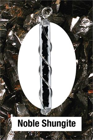 Noble Shungite Glass Tube SS Wire Wrapped Pendant