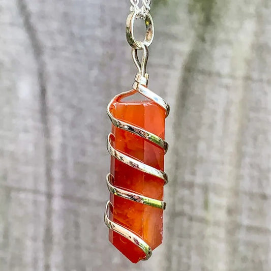 Carnelian Coil Wrapped Point Pendant