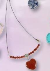 Carnelian Heart With Beads Choker On Black Cord Clasp Necklace