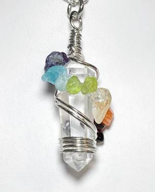 Gemstone D/T Point Chakra Chips Stones Wire Wrapped Pendant