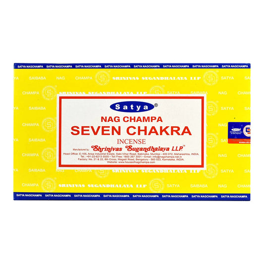 Copy
7 Chakra Satya Natural Incense 15 g box – aromatic incense sticks infused with seven chakra-aligned essential oils.

