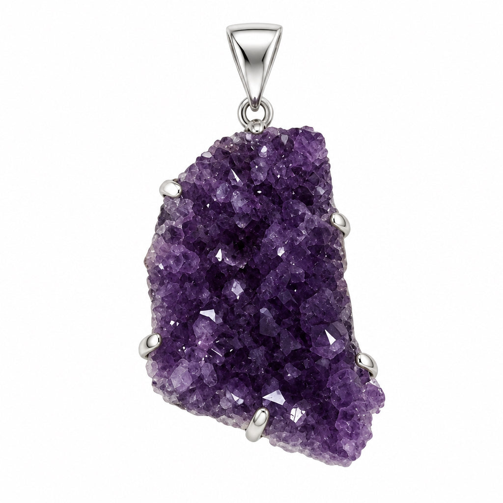 Amethyst Cluster Druze Natural Sterling Silver Pendant