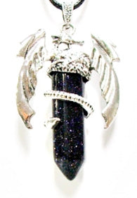 Blue Goldstone D/T Point W/ Plated Dragon Pendant 34-58MM