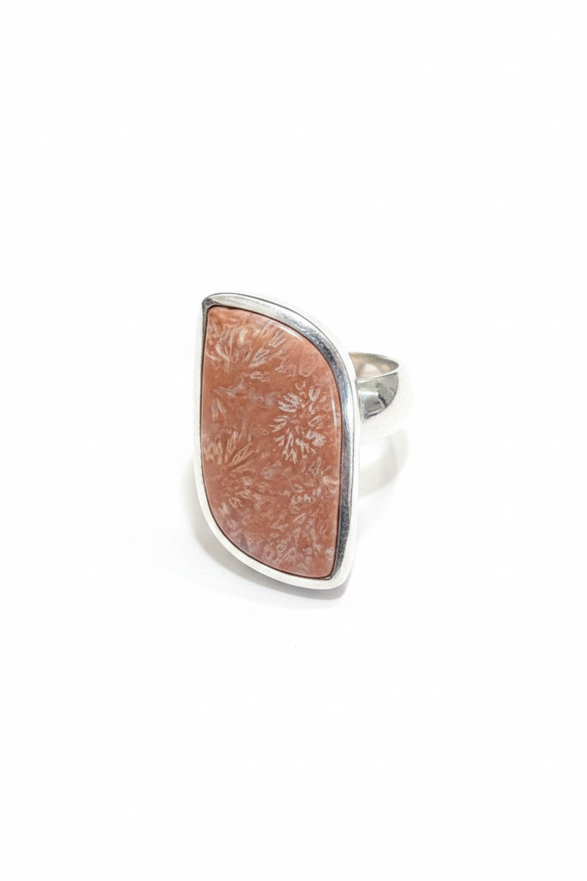Fossil Coral .925 Silver Ring size 8