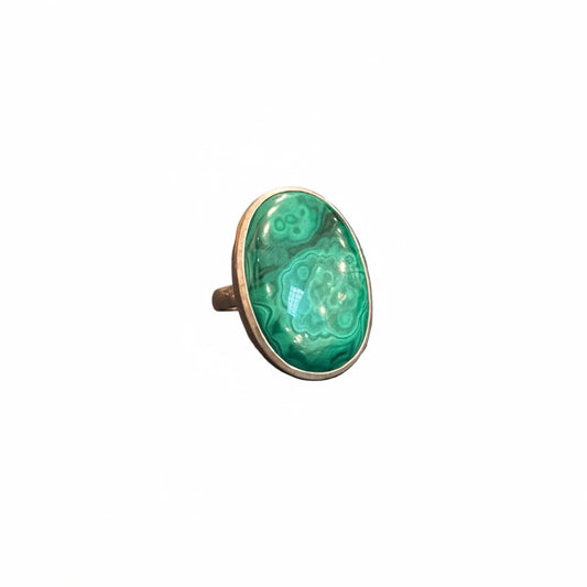 Malachite Oval Large Sterling Silver Ring Size 10