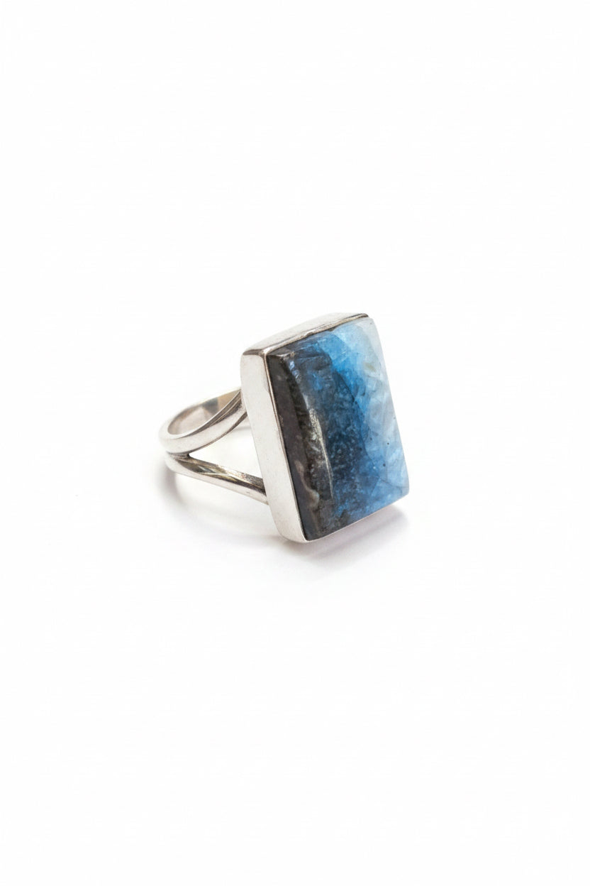 Glacierite Square Polished .925 Sterling Silver Ring Size 7
