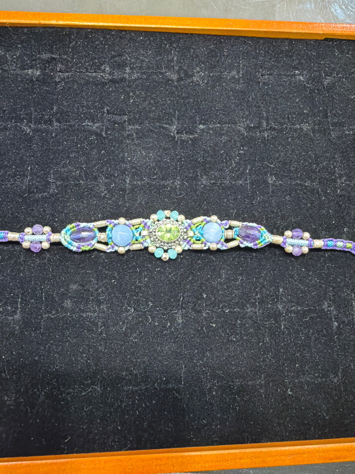 Peridot Aqua Marine Tribal Bracelet .925 Silver Indonesian Handmade