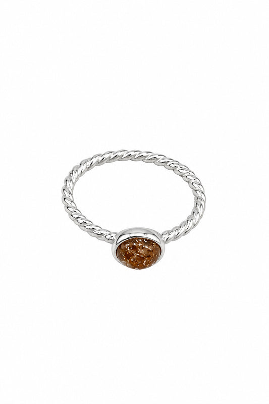 Amber Round Cab Twisted Band Silver Rings Stye# E