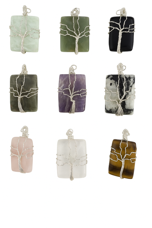 Amazonite Silver Plated Wire Tree Wrapped Rectangle Pendant