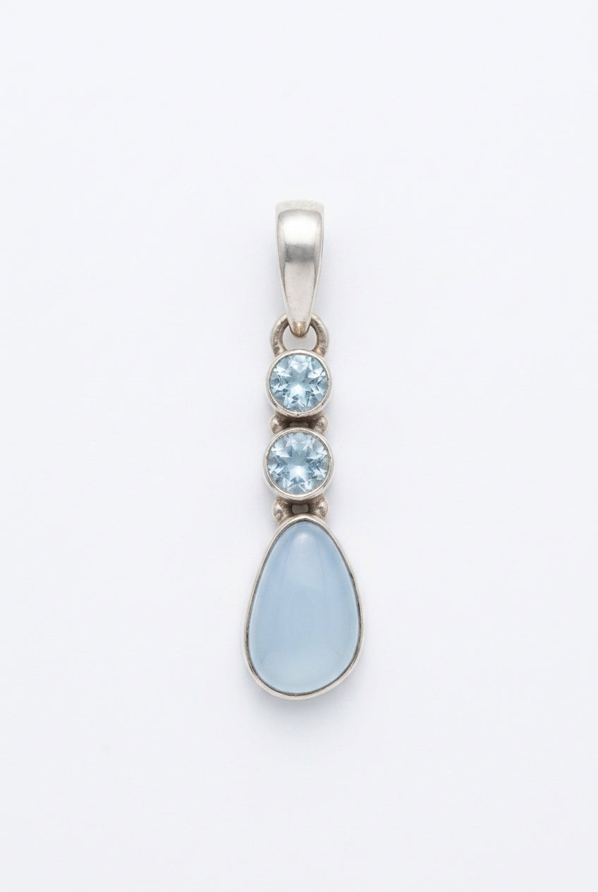 Opal And Two Aquamarine Sterling Silver Pendant