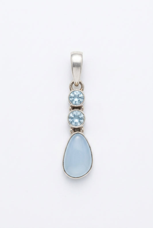 Opal And Two Aquamarine Sterling Silver Pendant