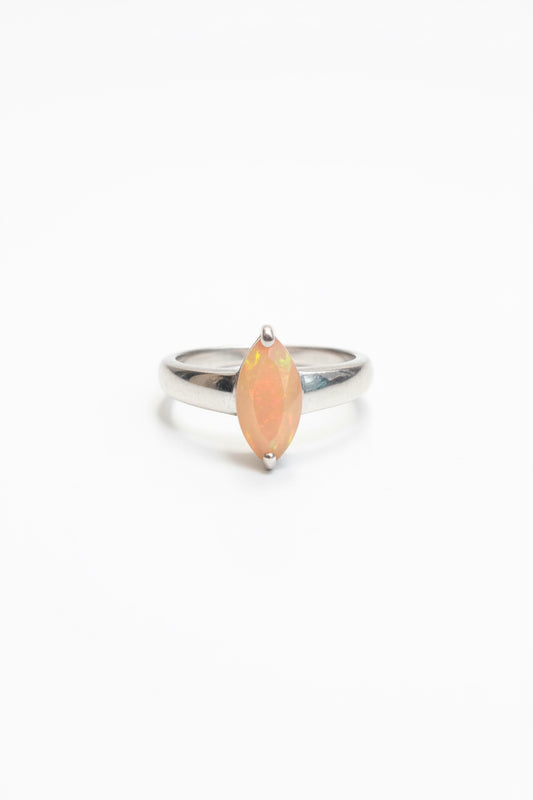 Ethiopian Opal Faceted Oval Claw Set Sterling Silver Ring Size 8