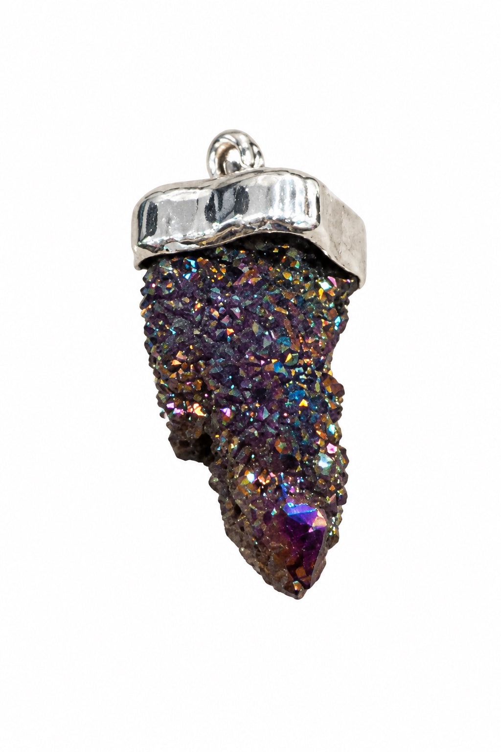 Titanium Aura Spirit Quartz Point Cap Set Sterling Silver Pendant