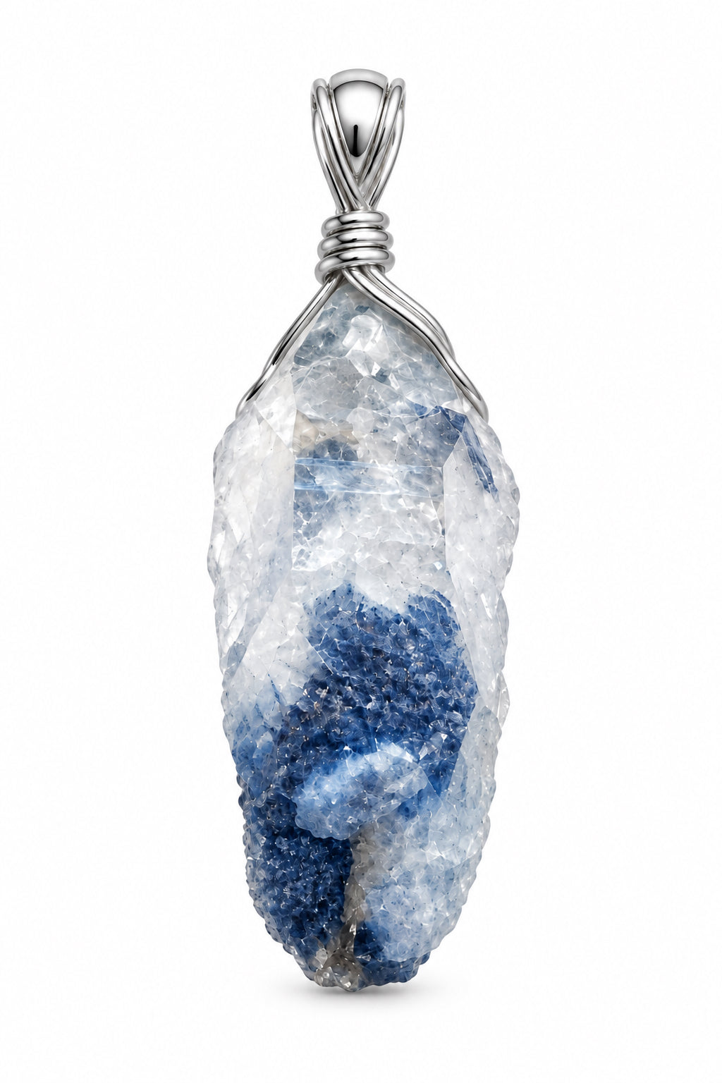 Dumortierite In Quartz Natural Point Claw Set .925 Sterling Silver Pendant