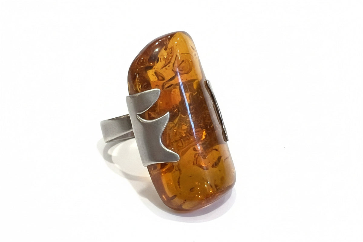 Baltic Amber Silver Ring Size 9