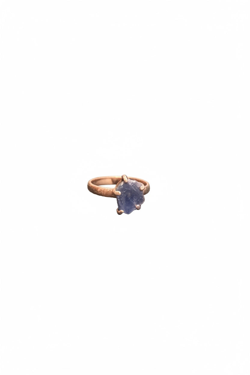 Blue Sapphire Natural Slice Claw Set .925 Sterling Silver Ring Size 7