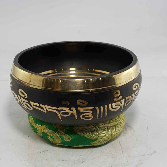 Pancha Buddha Embossed 4" Brass Tibetan Mantra with Design Singing Bowl Black & Gold