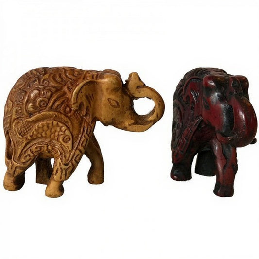 Elephant Carved Ivory Colored Resin 2.5"