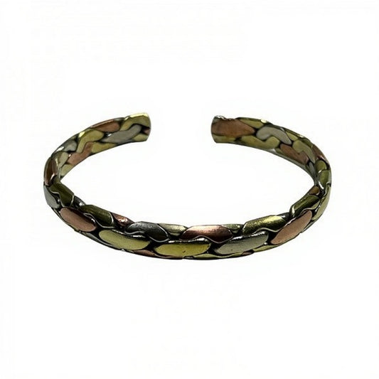 Brass Copper Beaten Cuff Bangle 8mm Wide Free Size