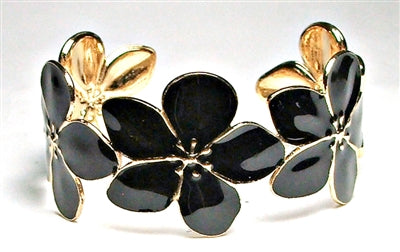 Black Onyx Color Flower Stainless Steel Cuff Bracelet