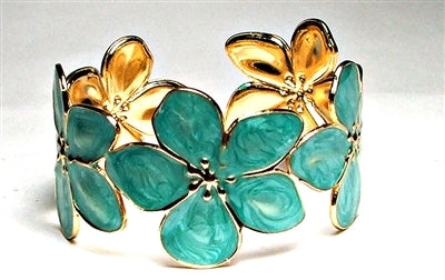 TURQUOISE COLOR FLOWER STAINLESS STEEL CUFF BRACELET