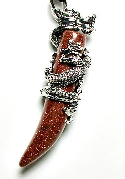 Red Goldstone Dragon Tooth Plated Dragon Pendant