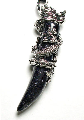 Blue Goldstone Dragon Tooth Plated Dragon Pendant