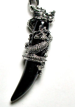 Black Onyx Dragon Tooth Plated Dragon Pendant