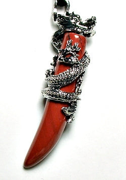 Red Jasper Dragon Tooth Plated Dragon Pendant
