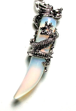 Opalite Dragon Tooth Plated Dragon Pendant