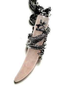 Rose Quartz Dragon Tooth Plated Dragon Pendant
